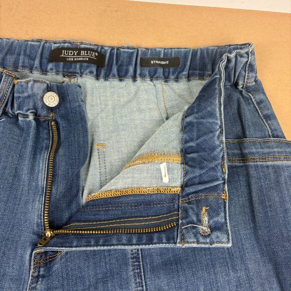 Judy Blue Straight Leg Elastic Waist Jeans Womens 16W/18W Blue Front Seam - Picture 3 of 8